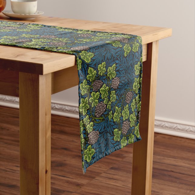 William Morris Seamless Grape Vine Black Pattern Short Table Runner (In Situ)