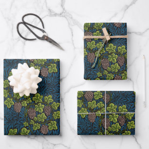 William Morris Seamless Grape Vine Black Pattern Wrapping Paper Sheet