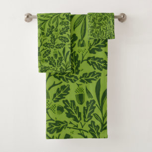 William Morris Seamless Green Oak Leaf Pattern Bath Towel Set