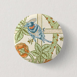 William Morris Seamless Trellis Bird Rose Pattern 3 Cm Round Badge