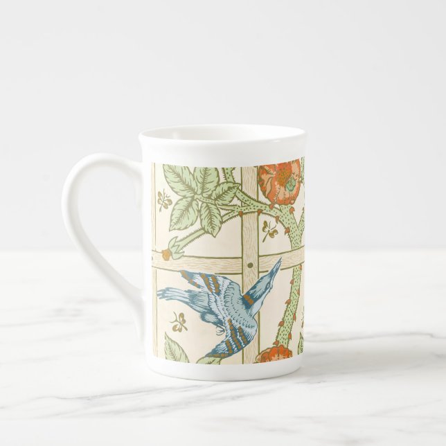 William Morris Seamless Trellis Bird Rose Pattern Bone China Mug (Left)