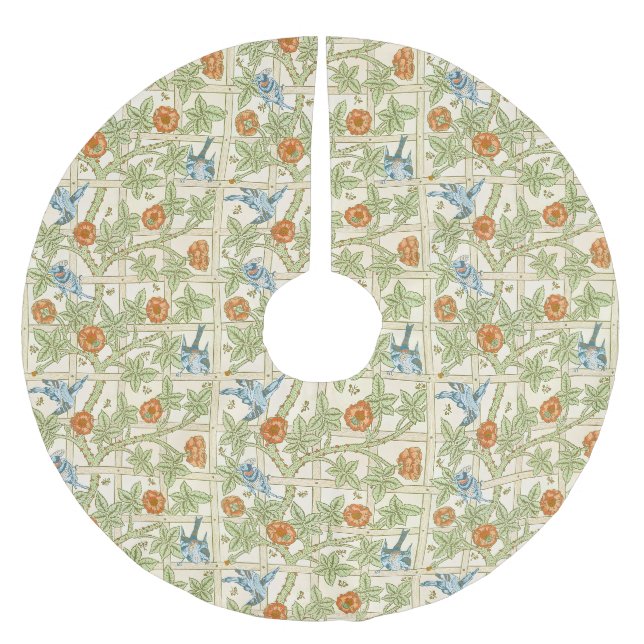 William Morris Seamless Trellis Bird Rose Pattern Brushed Polyester Tree Skirt (Front)
