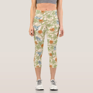 William Morris Seamless Trellis Bird Rose Pattern Capri Leggings