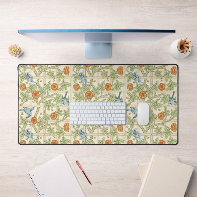 William Morris Seamless Trellis Bird Rose Pattern Desk Mat (Office 1)