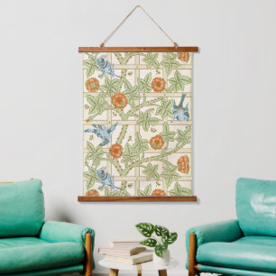 William Morris Seamless Trellis Bird Rose Pattern Hanging Tapestry