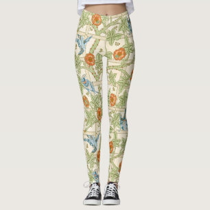 William Morris Seamless Trellis Bird Rose Pattern Leggings