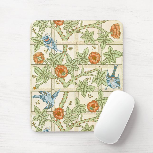 William Morris Seamless Trellis Bird Rose Pattern Mouse Mat (With Mouse)