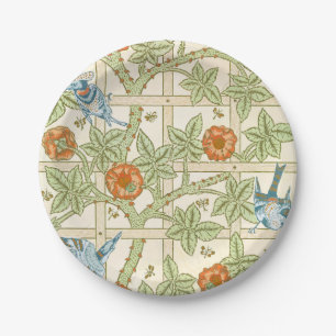 William Morris Seamless Trellis Bird Rose Pattern Paper Plate