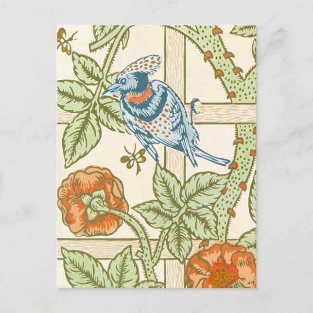 William Morris Seamless Trellis Bird Rose Pattern Postcard (Front)