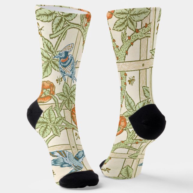 William Morris Seamless Trellis Bird Rose Pattern Socks (Angled)