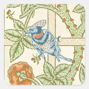 William Morris Seamless Trellis Bird Rose Pattern Square Sticker