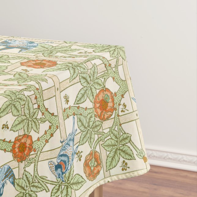 William Morris Seamless Trellis Bird Rose Pattern Tablecloth (In Situ)