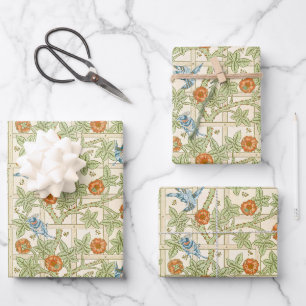 William Morris Seamless Trellis Bird Rose Pattern Wrapping Paper Sheet