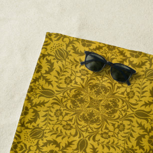 William Morris Seamless Vine Gold Yellow Pattern Beach Towel
