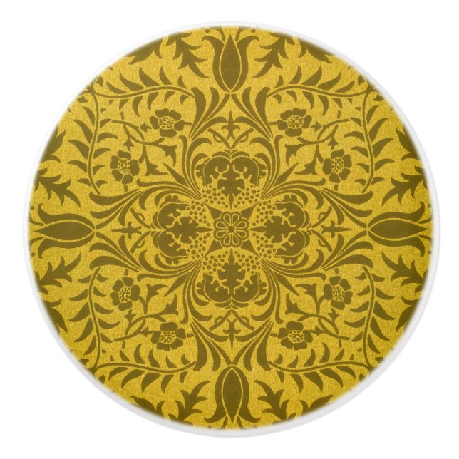 William Morris Seamless Vine Gold Yellow Pattern Ceramic Knob (Front)