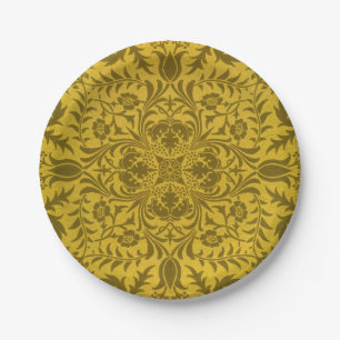 William Morris Seamless Vine Gold Yellow Pattern Paper Plate