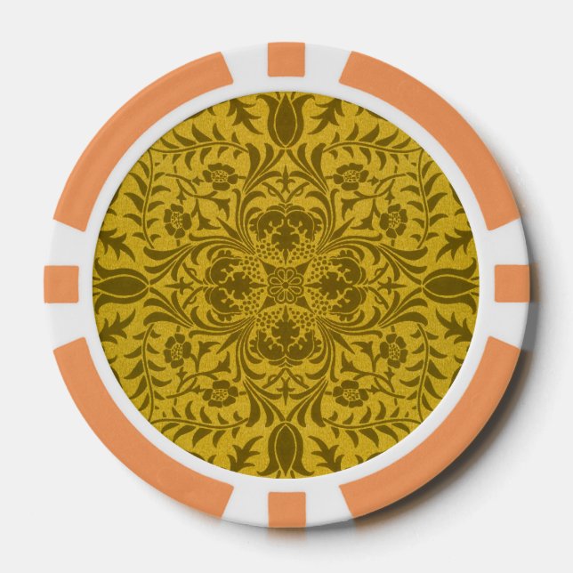 William Morris Seamless Vine Gold Yellow Pattern Poker Chips (Front)