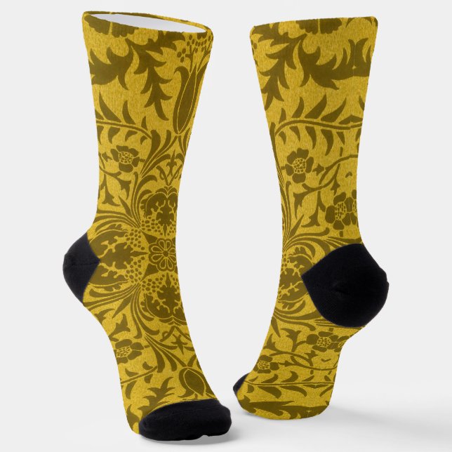 William Morris Seamless Vine Gold Yellow Pattern Socks (Angled)