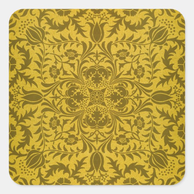 William Morris Seamless Vine Gold Yellow Pattern Square Sticker (Front)