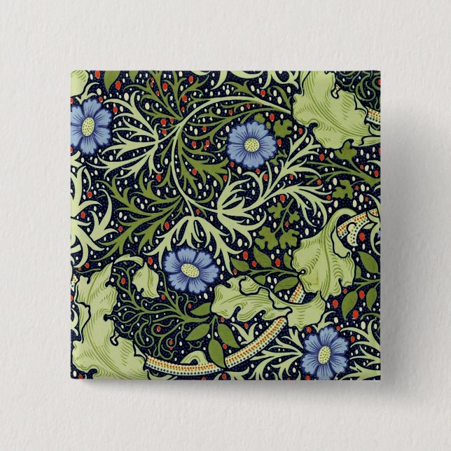 William Morris Seaweed Antique Flower 15 Cm Square Badge (Front)