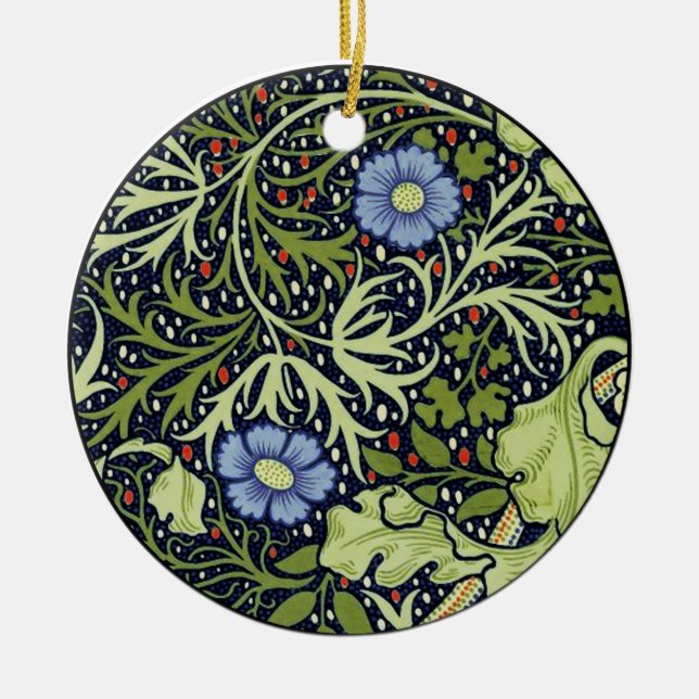 William Morris Seaweed Antique Flower Ceramic Tree Decoration (Front)