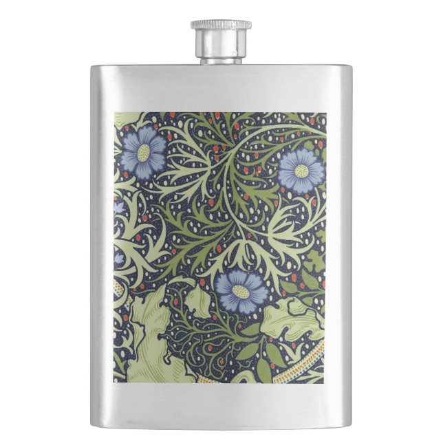 William Morris Seaweed Antique Flower Hip Flask (Front)
