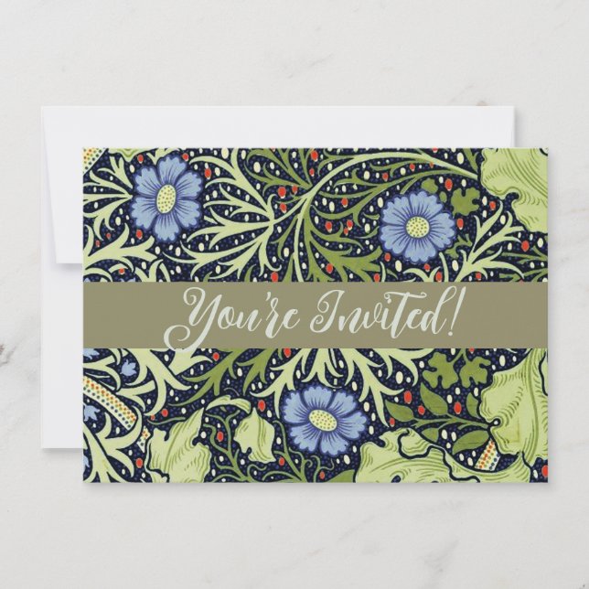 William Morris Seaweed Antique Flower Invitation (Front)