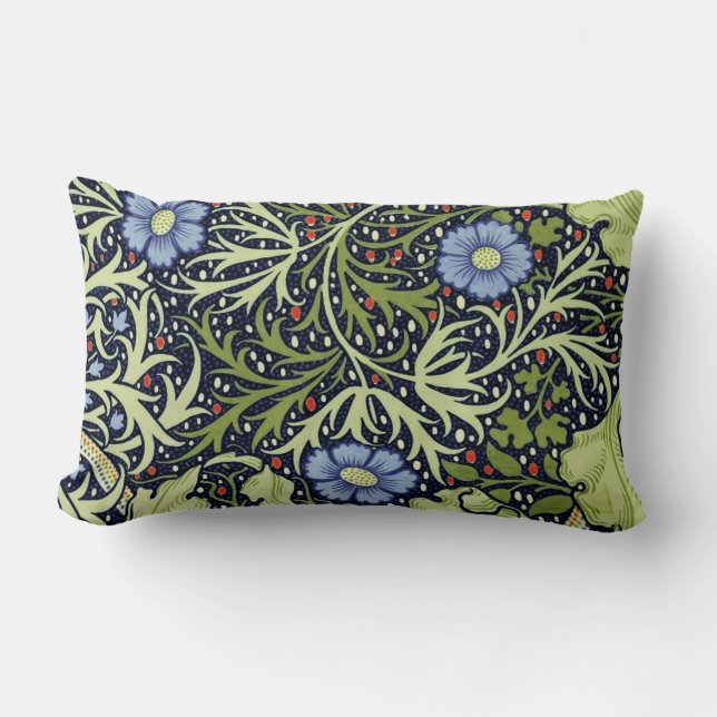 William Morris Seaweed Antique Flower Lumbar Cushion (Front)