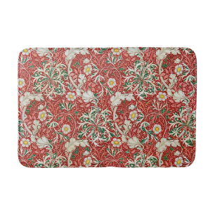 William Morris Seaweed Antique Flower Red Green Bath Mat