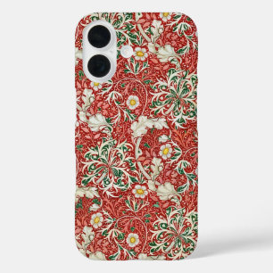 William Morris Seaweed Antique Flower Red Green iPhone 16 Case