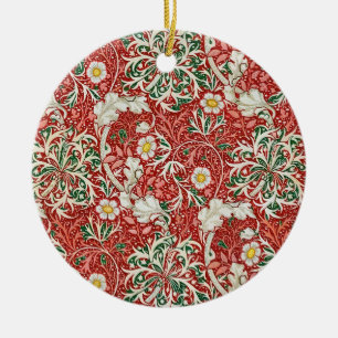 William Morris Seaweed Antique Flower Red Green Ceramic Tree Decoration