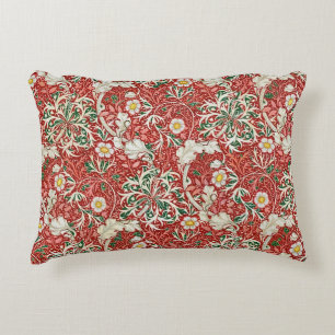 William Morris Seaweed Antique Flower Red Green Decorative Cushion