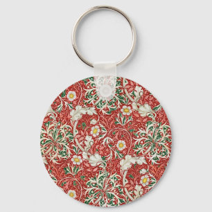 William Morris Seaweed Antique Flower Red Green Key Ring