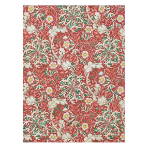William Morris Seaweed Antique Flower Red Green Tablecloth
