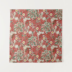 William Morris Seaweed Antique Flower Red Green Tapestry