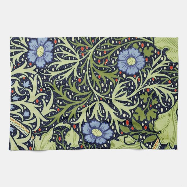 William Morris Seaweed Antique Flower Tea Towel (Horizontal)