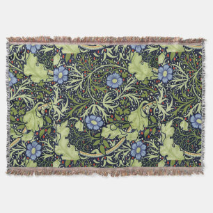 William Morris Seaweed Antique Flower Throw Blanket