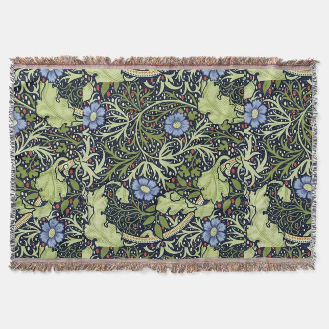 William Morris Seaweed Antique Flower Throw Blanket (Front)