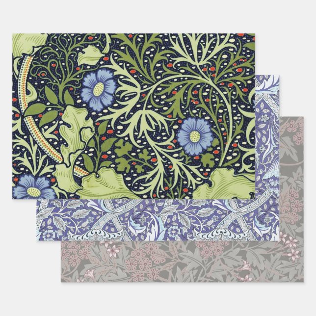 William Morris Seaweed Antique Flower Wrapping Paper Sheet (Set)