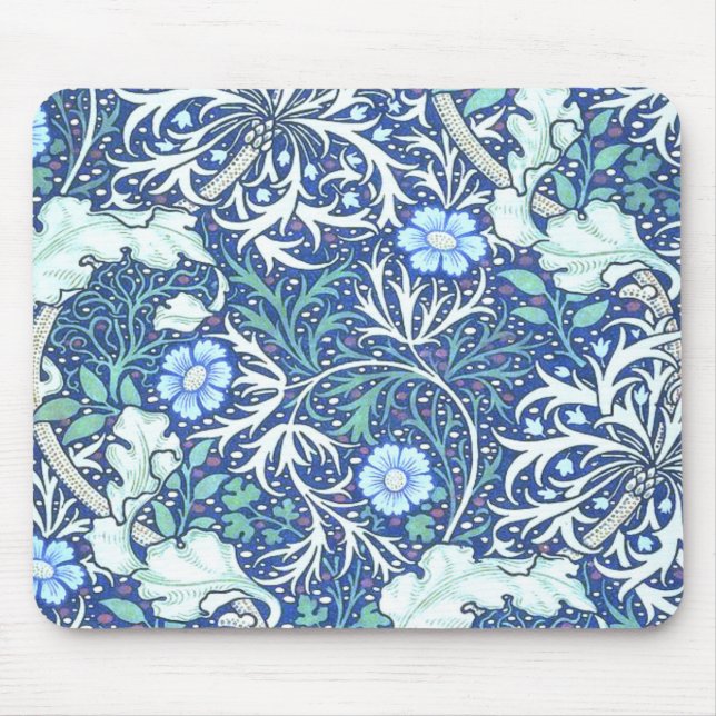William Morris Seaweed Blue Pattern Mouse Mat (Front)