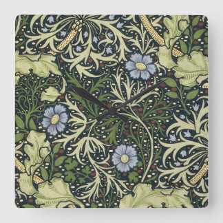 William Morris Seaweed Pattern Floral Vintage Art Square Wall Clock