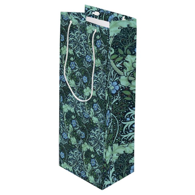 William Morris Seaweed Pattern   Wine Gift Bag (Front Angled)