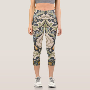 William Morris Severn Navy Blue Floral Art Capri Leggings