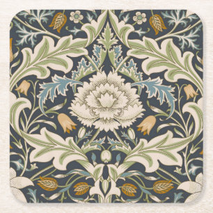 William Morris Severn Navy Blue Floral Art Square Paper Coaster