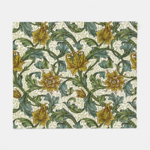 William Morris Single Stem Floral Art Tile Fleece Blanket
