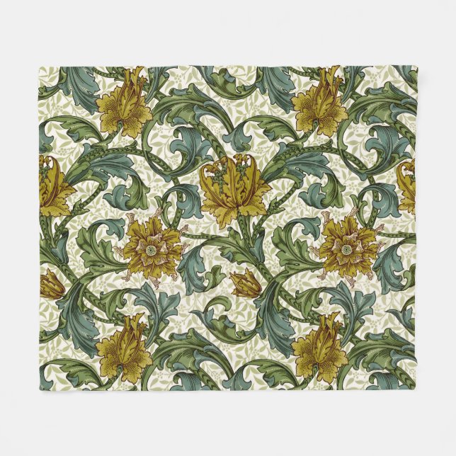 William Morris Single Stem Floral Art Tile Fleece Blanket (Front (Horizontal))