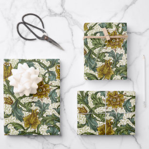 William Morris Single Stem Floral Art Tile Wrapping Paper Sheet
