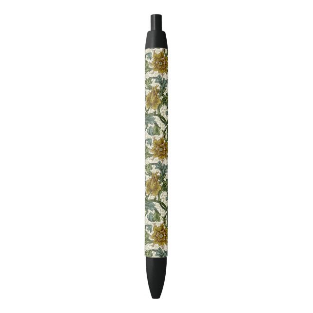 William Morris Single Stem Floral Pattern Black Ink Pen (Front Vertical)