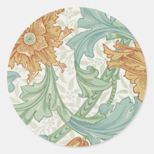 William Morris Single Stem Floral Pattern Classic Round Sticker