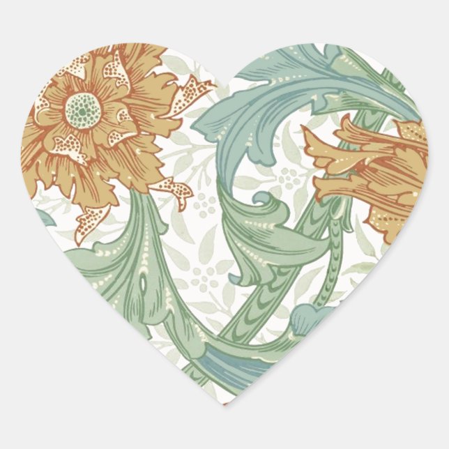 William Morris Single Stem Floral Pattern Heart Sticker (Front)